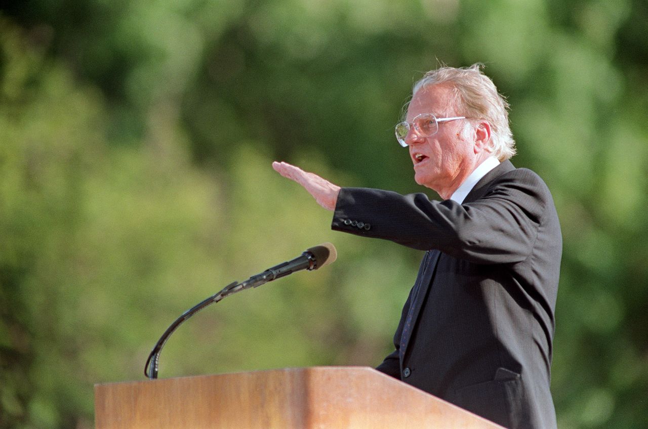 Graham preaches in New York's Central Park in 1991. It was his first appearance in New York City since 1970. The crowd was estimated at 200,000.