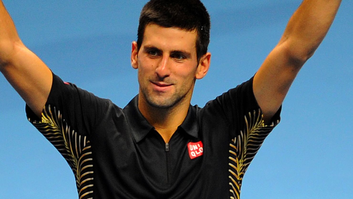 World No. 1 Novak Djokovic celebrates after Tomas Berdych on day five of the ATP World Tour Finals in London. 