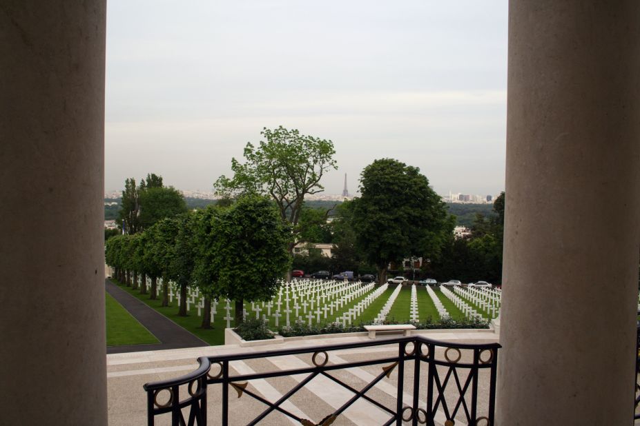 Located just outside of Paris, the Eiffel Tower can be seen from Suresnes American Cemetery.