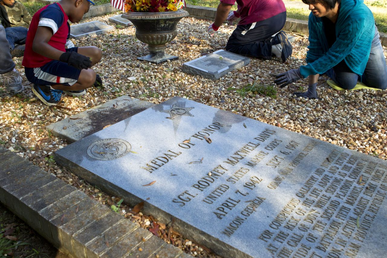 Linwood Cemetery in Macon, Georgia, fell into disrepair over the years, prompting families and volunteers to clean the site and graves, including that of Marine Sgt. Rodney Davis. Thanks to one of the men Davis saved in Vietnam, veterans have rallied to create a lasting legacy to Davis this Veterans Day weekend.