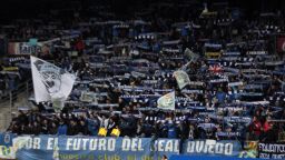 Real Oviedo fans show their support for the club in the Estadio Carlos Tartiere with a banner reading "For the future of Real Oviedo" before a game with Real Madrid's reserve team on November 11, 2012.