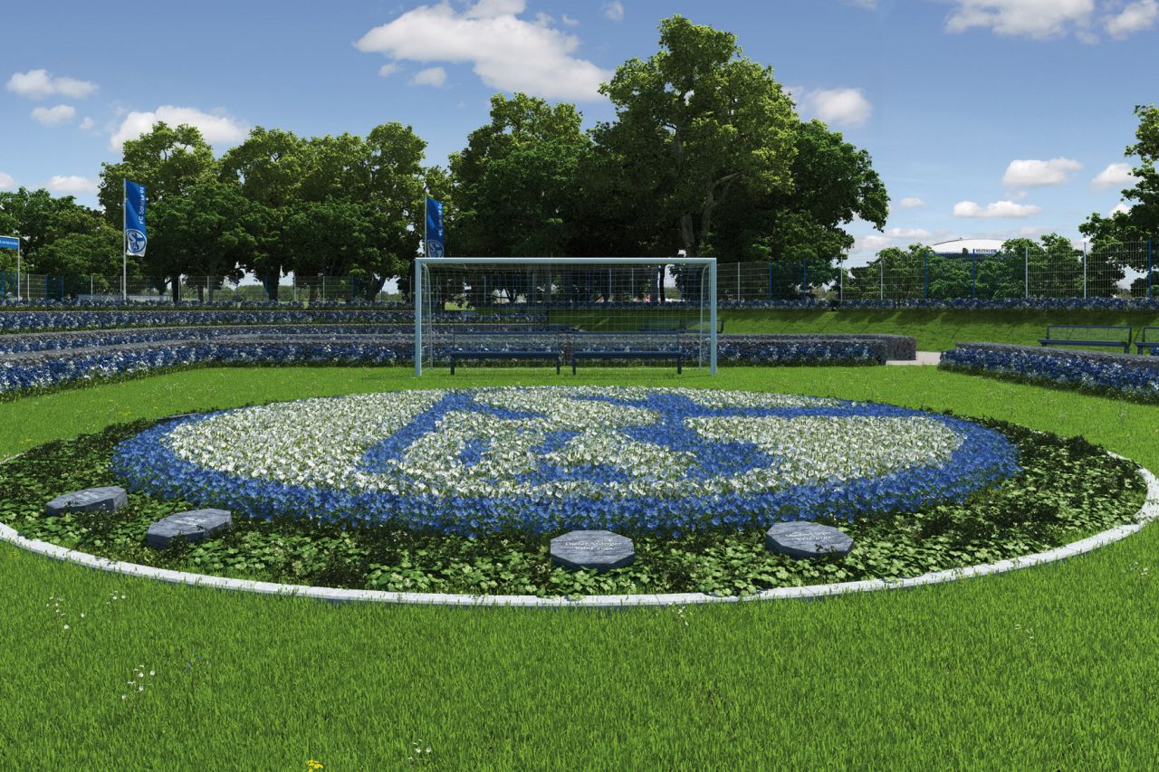The "pitch" will feature the Schalke logo, made up of blue and white flowers, with a goal at each end and benches in the middle of those. 