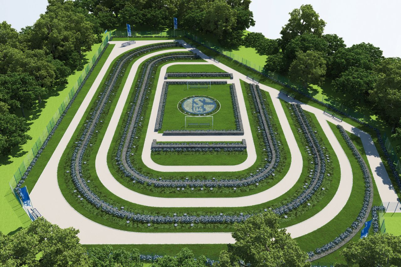 The cemetery will be laid out in the shape of a stadium, with the miniature pitch located at the centre. 