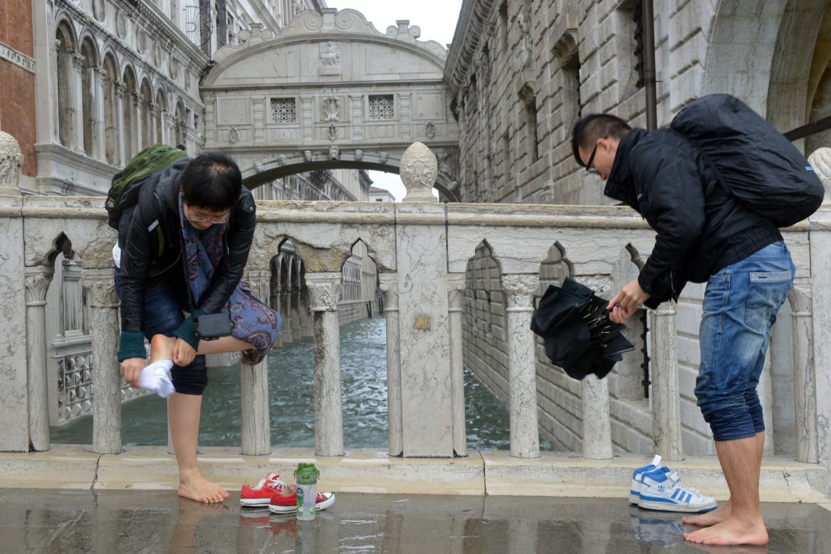 Up to 70 per cent of Venice was flooded, with sea levels peaking five feet above normal, according to reports.