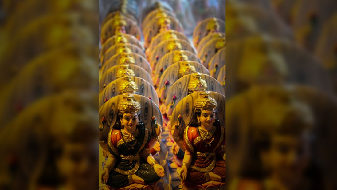 This picture was captured by iReporter <a href="http://ireport.cnn.com/docs/DOC-880798">Rohan Pavgi</a> and displays miniature-statues of the Goddess Lakshmi for sale in a market in Pune, India. He says the neat manner in which the statues are aligned emphasizes an important part of Hindu beliefs and tradition.