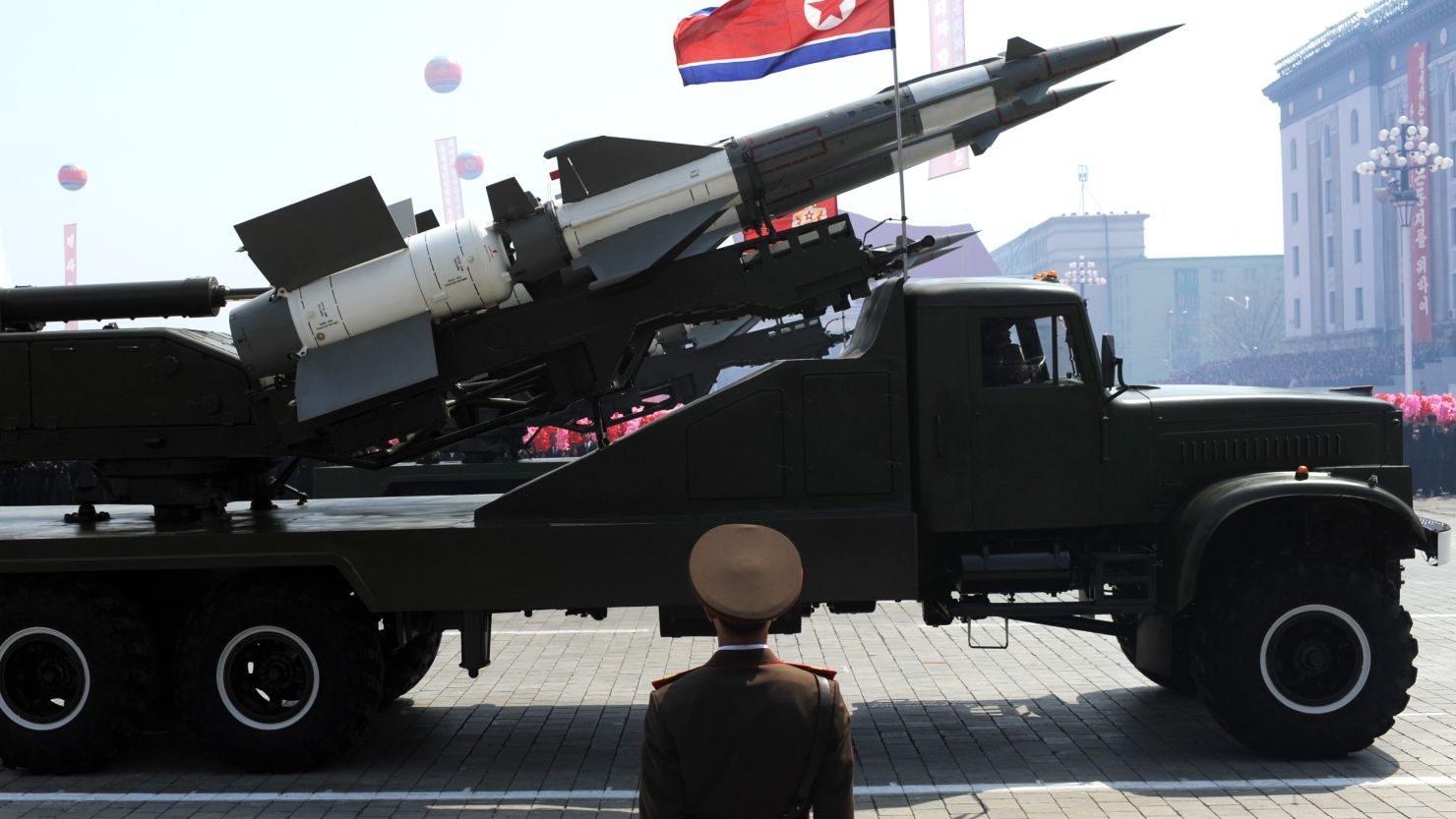 (File photo) A missile is displayed during a military parade in Pyongyang on April 15.