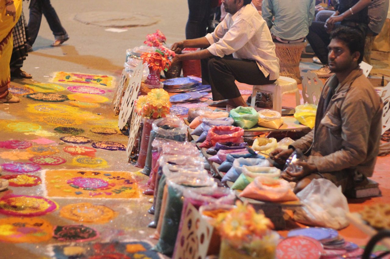 This brightly colored photo was taken by <a href="http://ireport.cnn.com/people/manishkanoji">Manish Kanojia</a> in the "happening" Sector 18 of the Noida district in New Delhi. The colored sand on sale is for making Rangolis, decorative floor designs made to welcome guests and encourage the goddess Lakshmi inside during Diwali. "Most people buy the sand and make their own, or they buy readymade stencils," Kanojia says. 