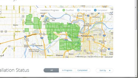 This map shows Google's progress in installing ultra-high speed home Internet to Kansas City, Kansas.