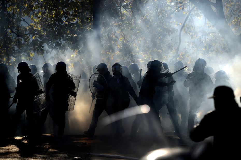 Eurozone crisis sparked protests throughout the continent. Pictured here, demonstrators fight with riot policemen during a protest against austerity on November 14, 2012 in Rome.