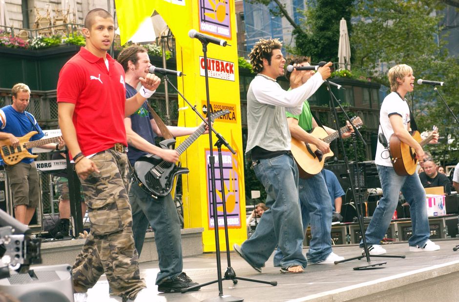 Erik-Michael Estrada, Jacob Underwood, Trevor Penick, Dan Miller and Ashley Parker Angel of the group O-Town perform in 2002. The group, which came to be thanks to the first season of MTV's "Making the Band," is perhaps best known for the single "Liquid Dreams" in 2000.