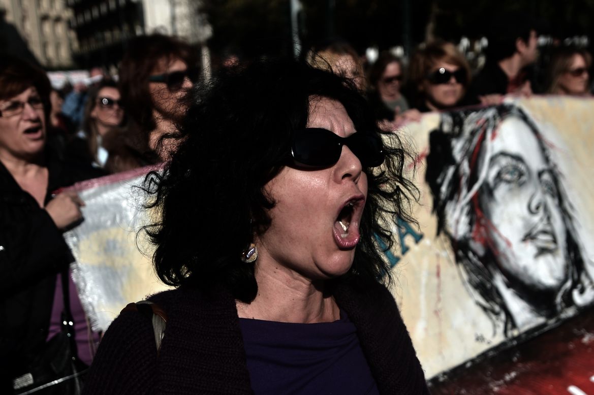 A protester shouts slogans during an anti-austerity demonstration Wednesday in Athens.