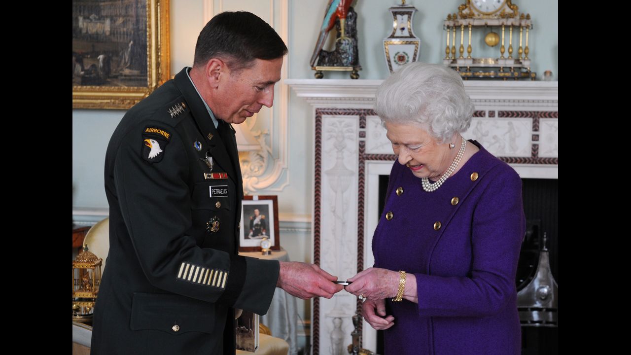 Britain's Queen Elizabeth meets Petraeus in March 2011. The general was still serving as commander of U.S. and NATO forces in Afghanistan.