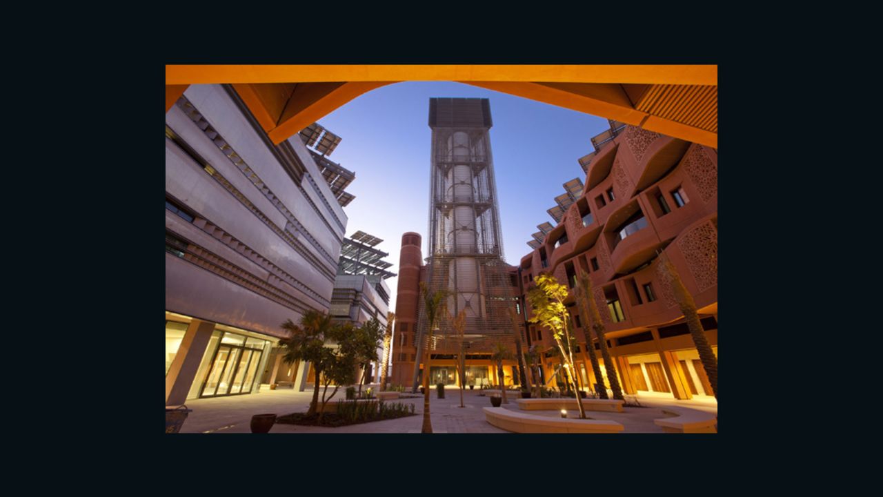 The wind tower at the Masdar Institute, based on a traditional Middle Eastern concept.