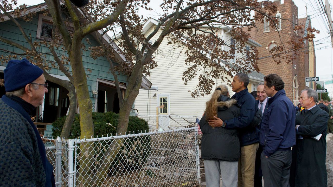 President Barack Obama tours storm-damaged Staten Island, New York, in November.