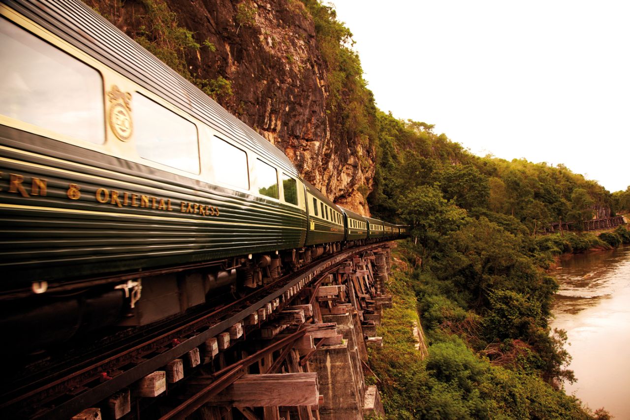 The Eastern & Oriental Express offers a seven-day, six-night journey complete with a resident pianist in its bar car.