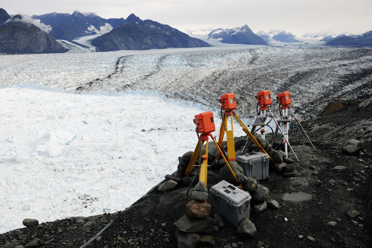 EIS time lapse cameras at Columbia Glacier, Alaska, Aug 2009. "I never really expected to see this magnitude of change. Every time we open the backs of these cameras it's like 'wow, is that what's just happened,'" Balog said. <em>Courtesy of James Balog</em>