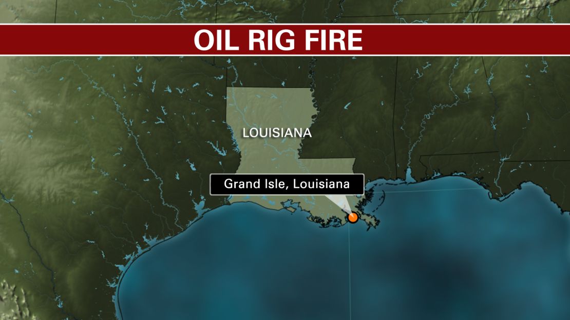 An oil rig in the Gulf of Mexico near Grand Isle, Louisiana caught fire after an explosion on Friday, November 16, 2012, leaving at least 2 workers are missing according the USCG.