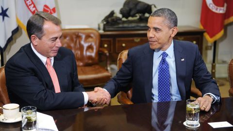 President Barack Obama and Speaker of the House John Boehner open 'fiscal cliff' negotiations with a bipartisan group of congressional leaders at the White House Friday.