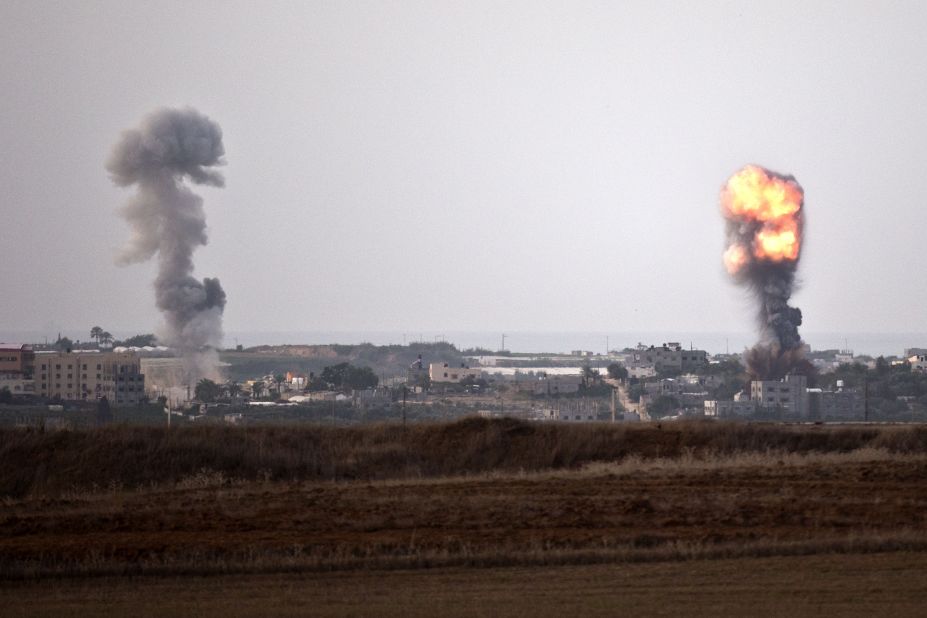 Explosions erupt from spots targeted by Israeli airstrikes inside Gaza on Friday, November 16.