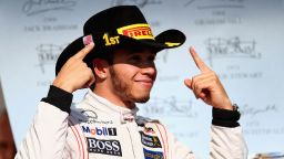 McLaren's Lewis Hamilton revels in winning the inaugural grand prix at the Circuit of the Americas in Austin, Texas, on Sunday.