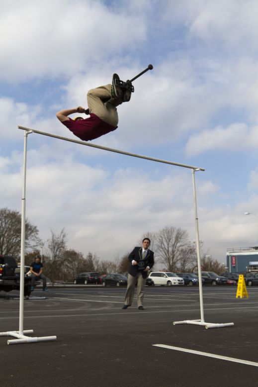 Michael Mena, an American Xpogo athlete, aimed high on Guinness World Records Day. He achieved the highest forward flip pogo stick jump at 8 feet.