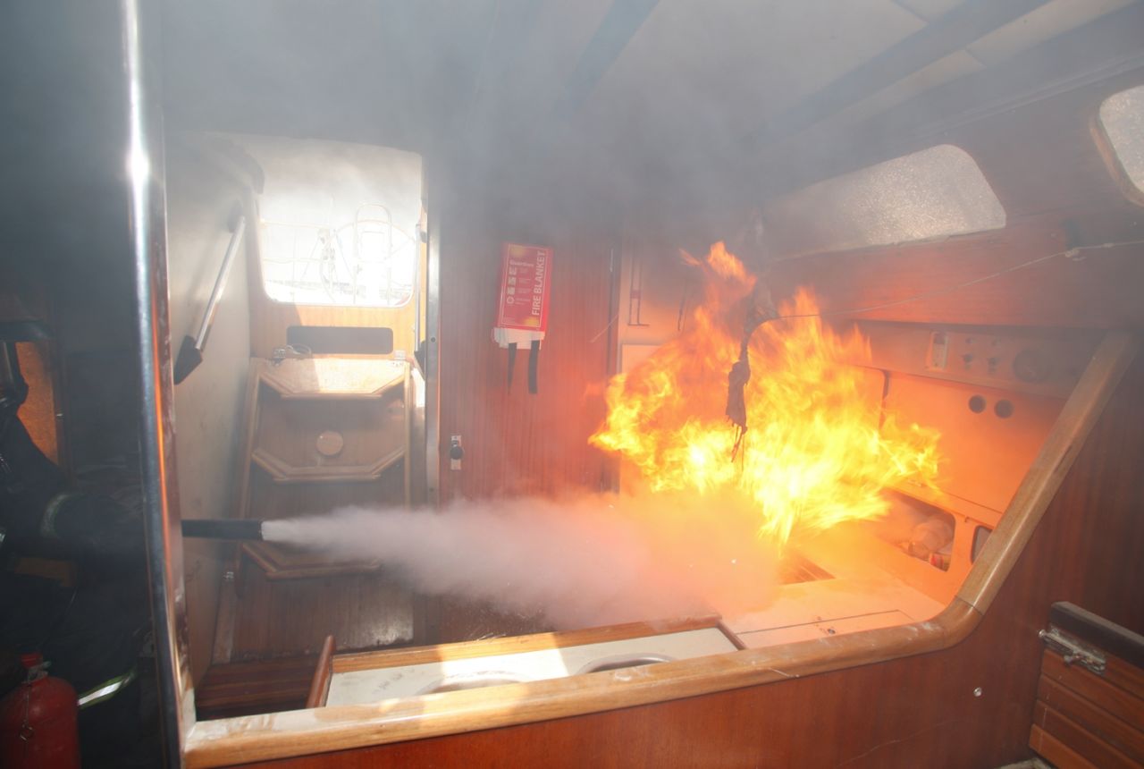 The team also recreated two fires -- one in the galley and one in the engine room. They found powder extinguishers were one of the best methods of putting out a blaze. 