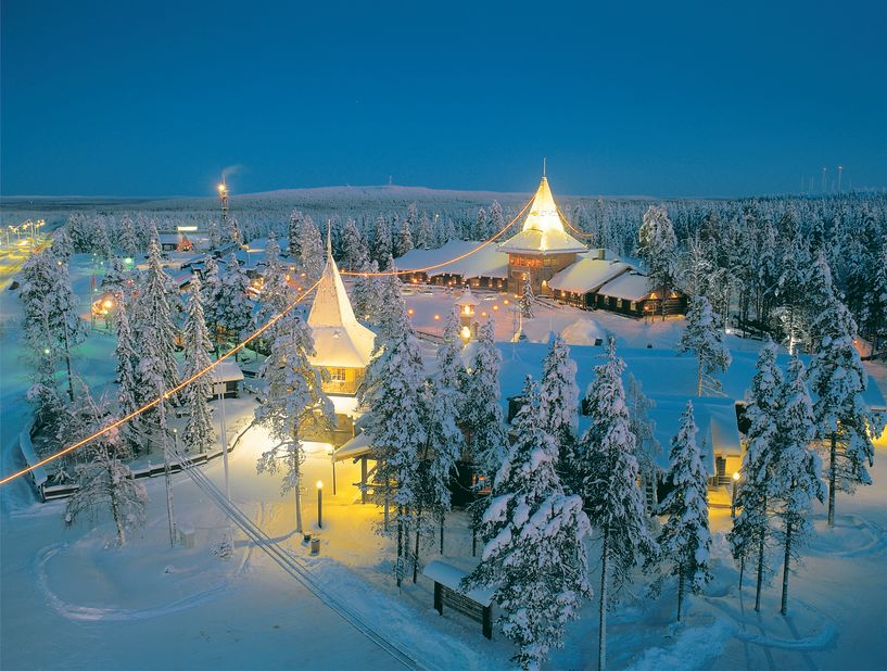 Far north, in Rovaniemi, Finland, "the official home of Santa Claus" has many attractions, including Santa himself.