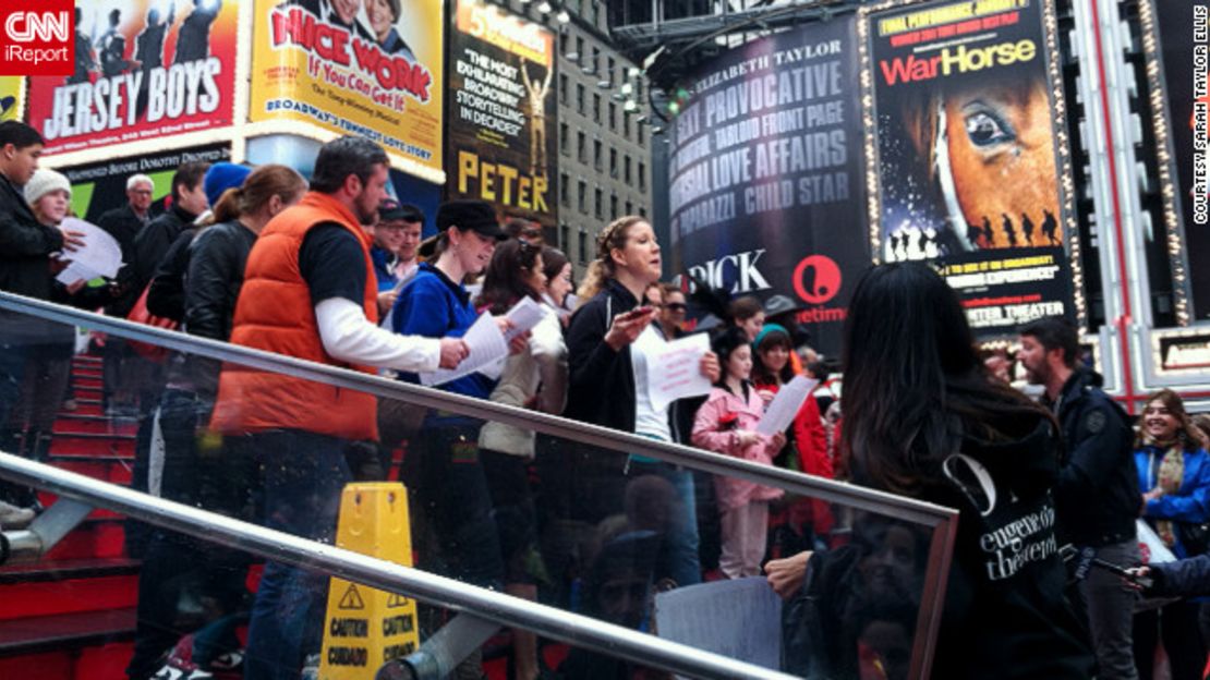 The theater community gives an impromptu concert in Times Square after Sandy.