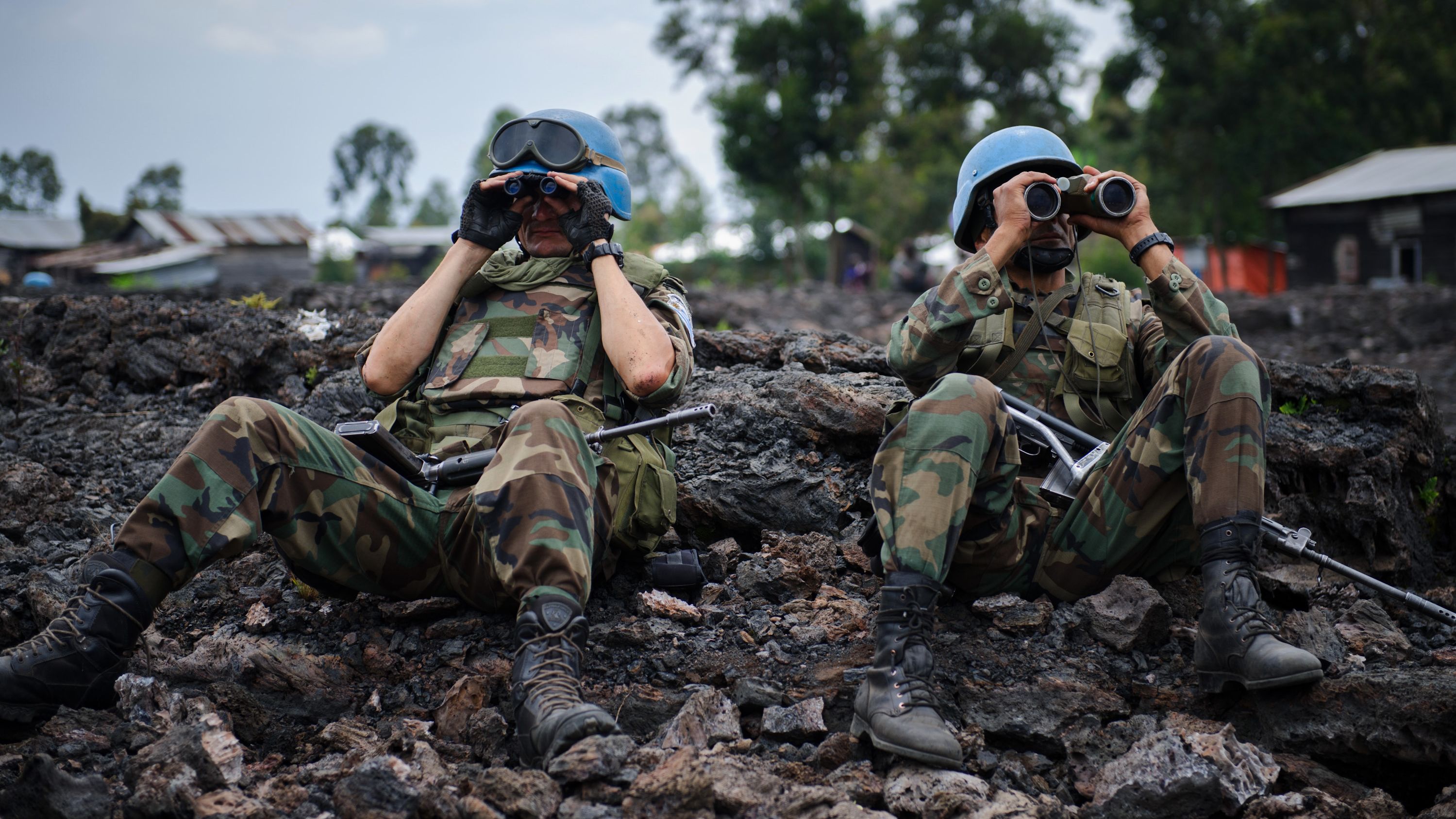 U.N. peacekeepers look at M23 rebel positions on the outskirts of Goma, in the Democratic Republic of Congo, on November 18.