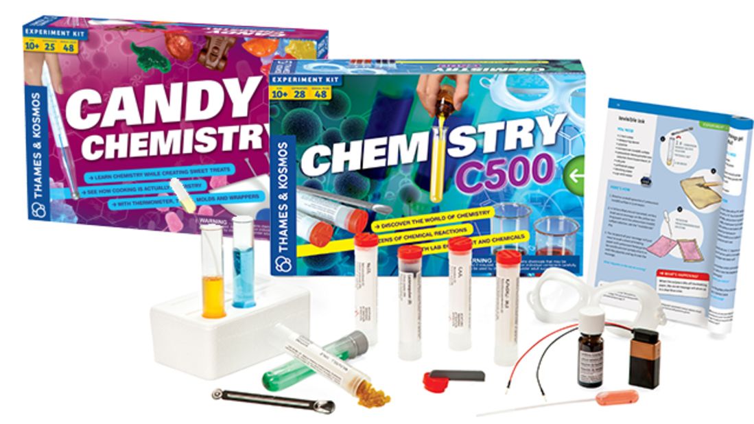 <a href="http://www.thamesandkosmos.com/" target="_blank" target="_blank">Thames & Kosmos</a> has a broad selection of science sets that teach kids the basics with fun, hands-on experiments. There are <a href="http://www.thamesandkosmos.com/products/chem/chemc3000.html" target="_blank" target="_blank">classic chemistry sets</a> for all levels, including one that doubles as a <a href="http://www.thamesandkosmos.com/products/exploration/candy.html" target="_blank" target="_blank">candy-making kit</a>. Our other favorites include the <a href="http://www.thamesandkosmos.com/products/ig/ig_ffl.html" target="_blank" target="_blank">fingerprint lab</a>, the <a href="http://www.thamesandkosmos.com/products/exploration/ve.html" target="_blank" target="_blank">volcano and earthquake kit</a>, and the <a href="http://www.thamesandkosmos.com/products/pw/pw2.html" target="_blank" target="_blank">physics workshop</a>. 