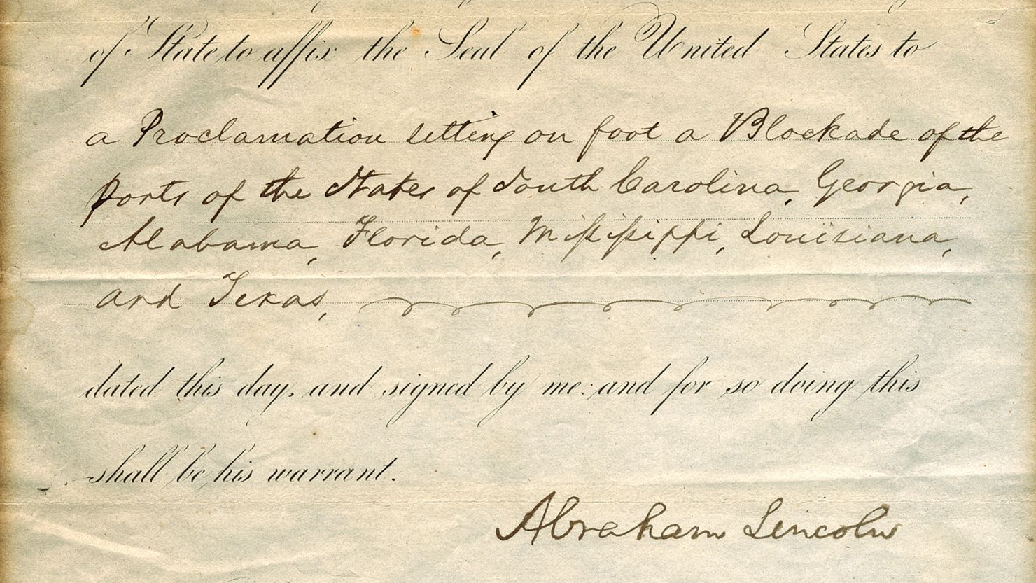 This document, signed by President Abraham Lincoln, authorized the start of the U.S. Civil War in 1861.