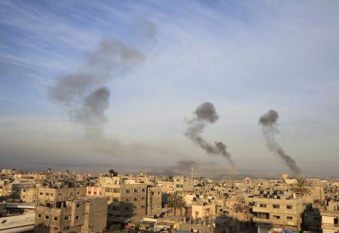 Smoke billows after Israeli airstrikes in southern Gaza on Wednesday.