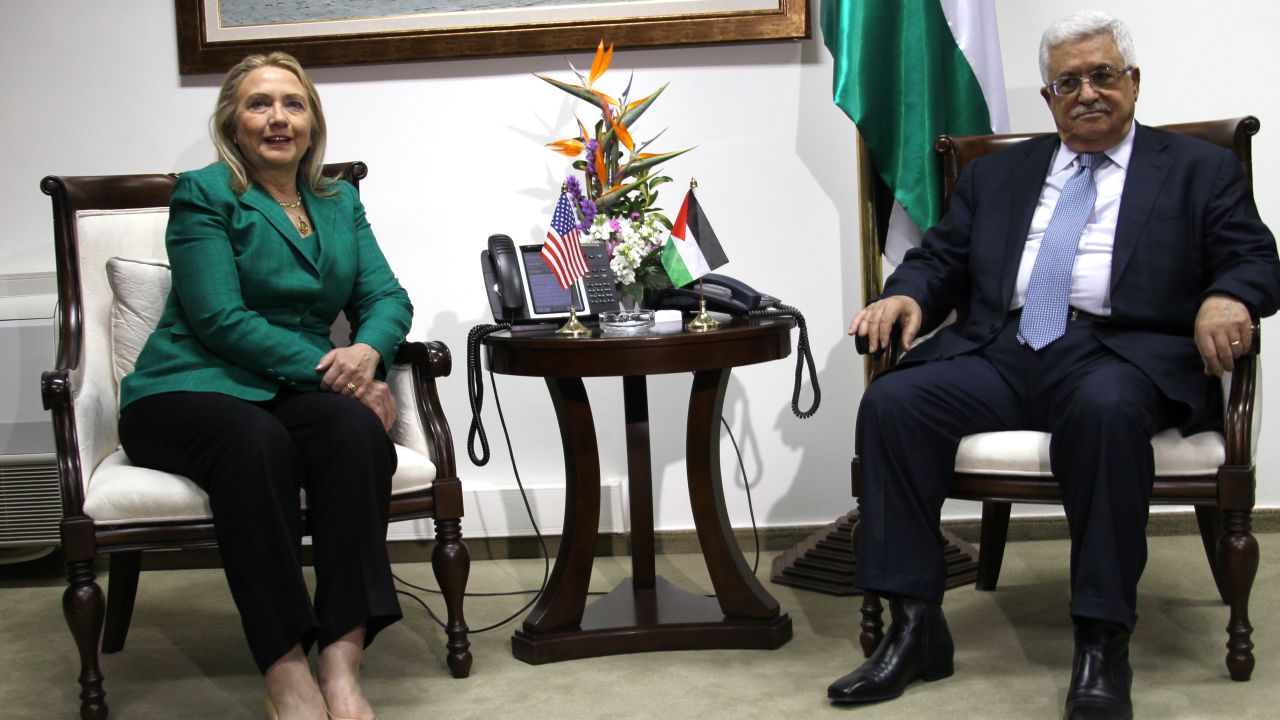 Secretary of State Hillary Clinton meets with Mahmoud Abbas, president of the Palestinian Authority, on November 21.