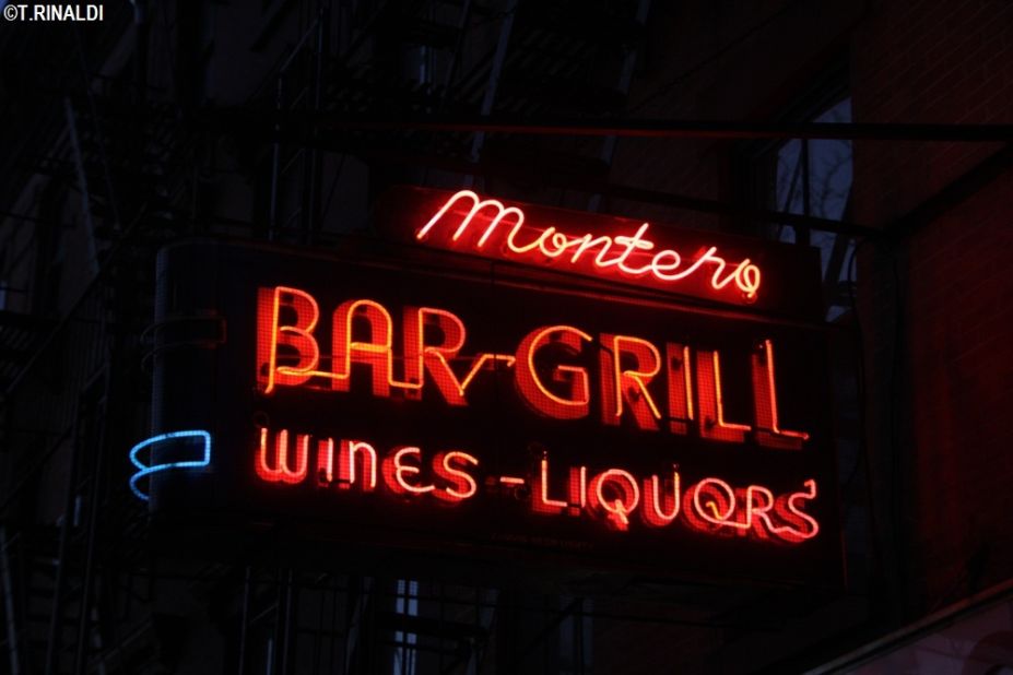 The sign at Montero Bar & Grill on Atlantic Avenue in Brooklyn was made circa 1949 by Corvin Neon Sign Co.