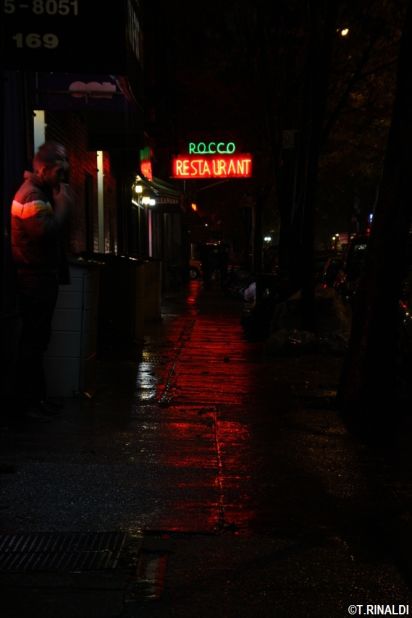 At 1934 sign marks Rocco Restaurant on Thompson Street in Manhattan.