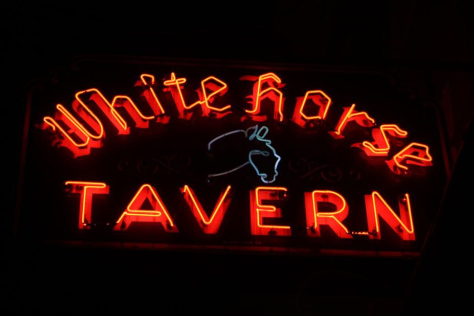The White Horse Tavern sign on Hudson Street in Manhattan was made in 1947 by the Allen Sign Co.