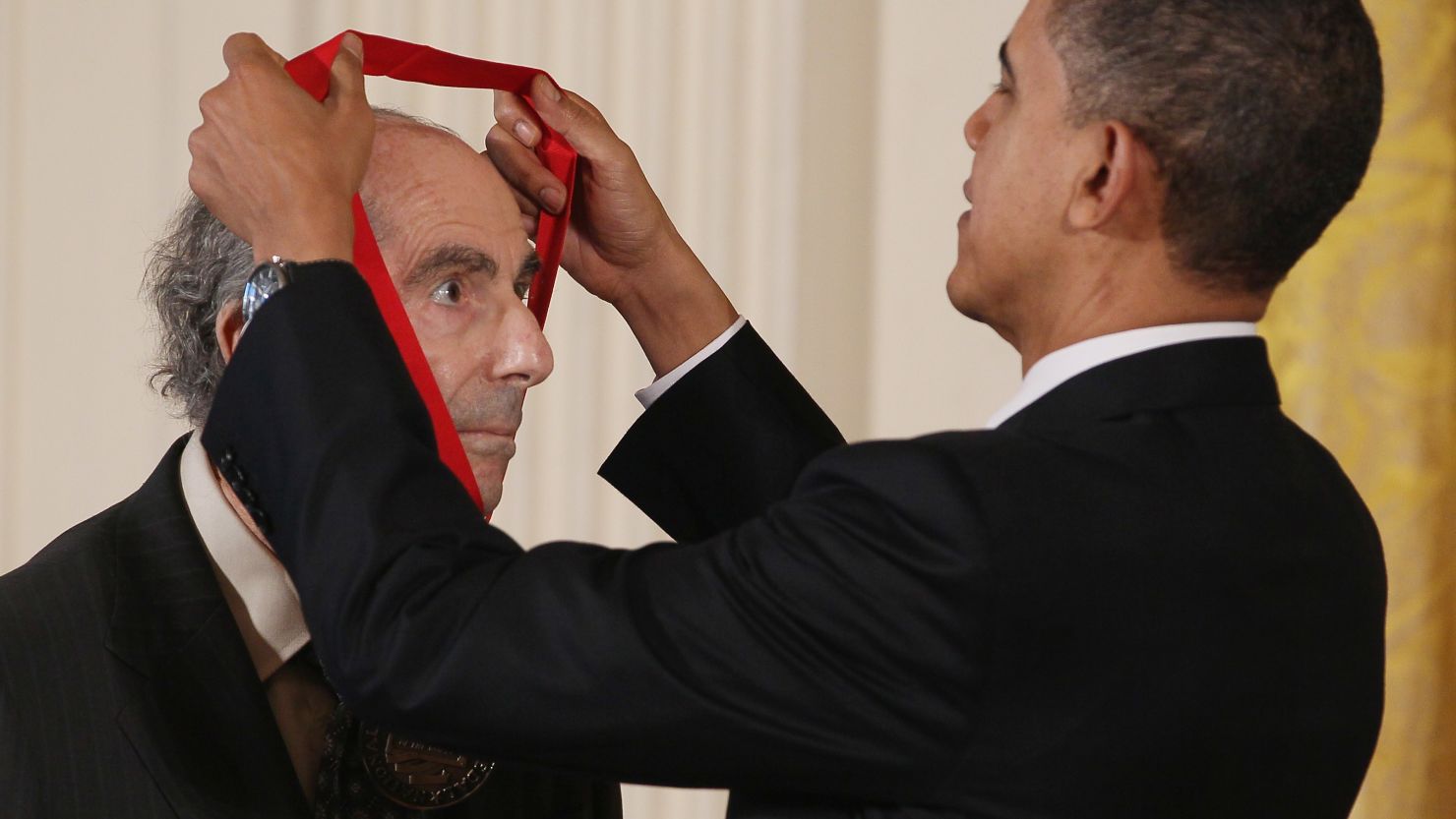 President Obama presents the 2010 National Humanities Medal to novelist Philip Roth during a White House ceremony in 2011.