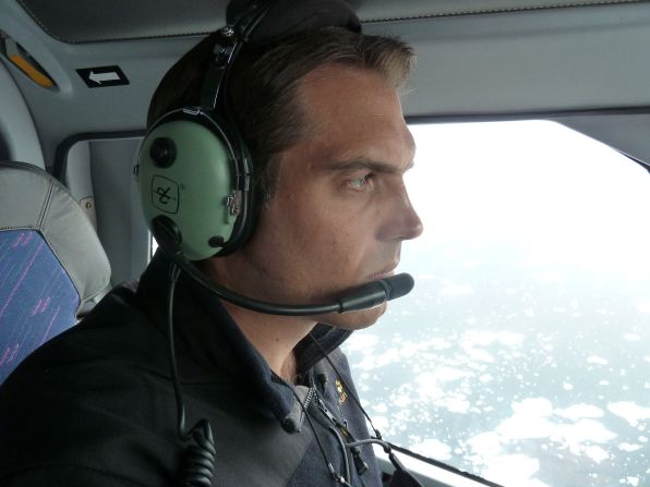 CNN correspondent Fred Pleitgen on the DMI helicopter over southern Greenland. 