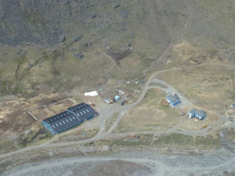 Exploratory mine from the air. Mining companies believe there is an abundance of natural resources hidden in Greenland that they hope to exploit when the ice recedes.