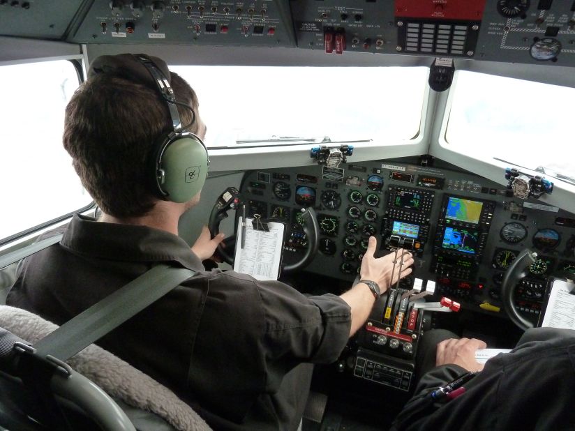 Captain Erik Bengtsson flies Polar 6 on a test flight over Bremerhaven before deployment to Greenland. 