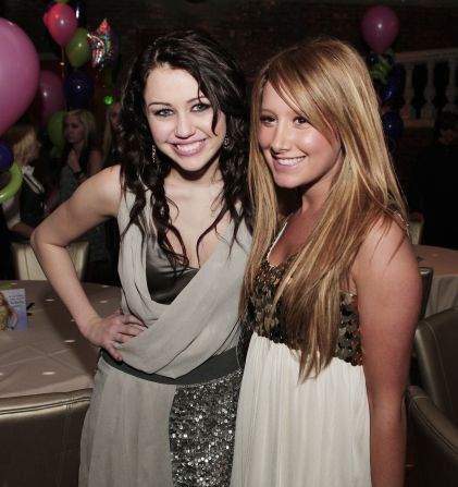In 2008, Cyrus starred in the 3-D concert film, "Hannah Montana & Miley Cyrus: Best of Both Worlds." Here, she and Ashley Tisdale embrace at the film's premiere after party.