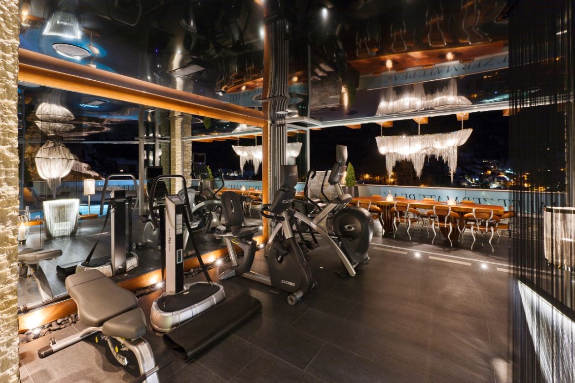 If you fancy working out in front of a five-star view then Zermatt Peak could be just the ticket. It makes the most of its stunning views with a jacuzzi that begins in the wellness center and extends outside onto the terrace. Should you want to stay inside, three HD cinema rooms should keep you entertained.