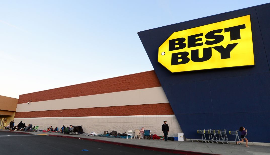 Black Friday shoppers line up outside a Best Buy store in Montebello, California.