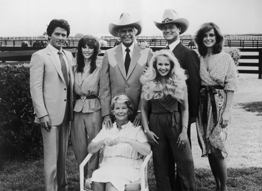 A group portrait of the original cast of "Dallas," clockwise from left: Patrick Duffy, Victoria Principal, Jim Davis, Charlene Tilton, Larry Hagman, Linda Gray and Barbara Bel Geddes. The series premiered in 1978 and ended in 1991.
