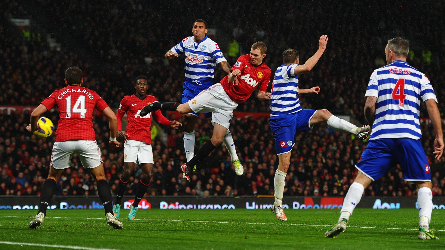 Darren Fletcher scores Manchester United's second goal in Saturday's 3-1 victory at home to QPR.