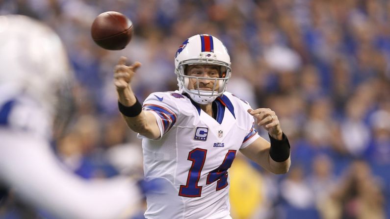 Ryan Fitzpatrick of the Bills throws a pass in the first half of the game against the Colts on Sunday.
