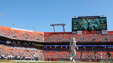 Ryan Tannehill of the Dolphins walks back to the huddle during their game against the Seahawks on Sunday.