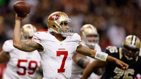 Colin Kaepernick of the 49ers looks to throw the ball against the Saints on Sunday.