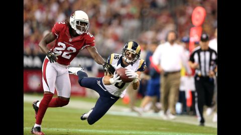 Wide receiver Danny Amendola of the Rams catches a 38-yard reception past cornerback William Gay of the Cardinals during the second quarter on Sunday.