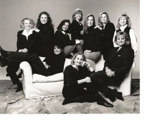 This group of women celebrates Sherry Down's (seated in chair, far right) 40th birthday in the late 1990s.